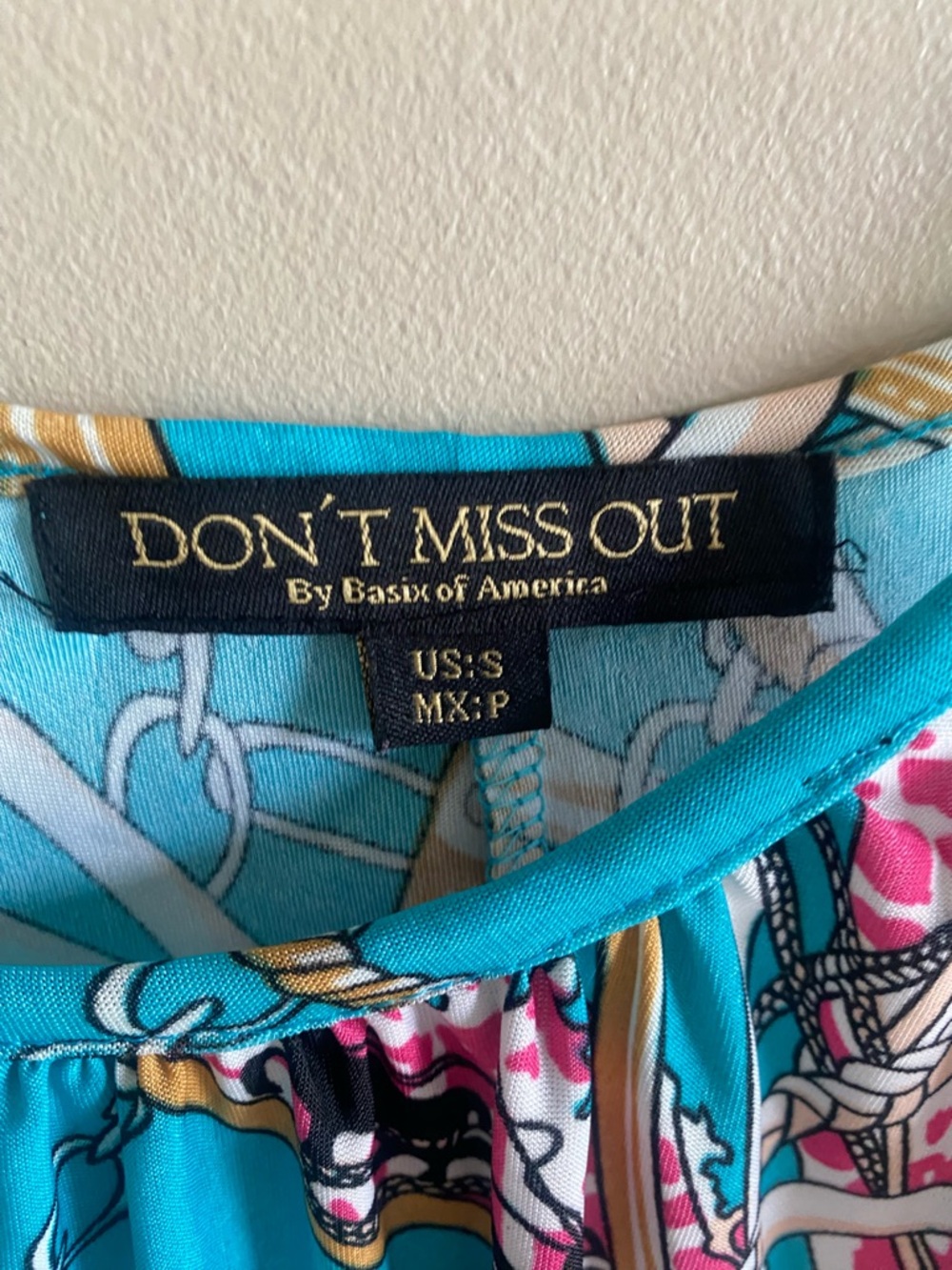 Turquoise Cold-Shoulder Chain-Print Tunic Top - Picture 3 of 9